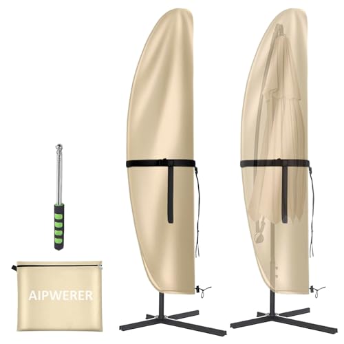 Aipwerer Sonnenschirm Schutzhülle, Ampelschirm Schutzhülle mit Stab, Abdeckhauben & Hülle Wetterfest, UV-Anti, Winddicht & Schneesicher, Sonnenschirm Abdeckung Outdoor Beige 210X45/75/32cm