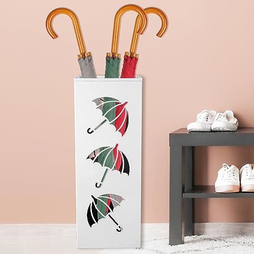 JOKAPY Schirmständer Design, Metall Schirmständer, quadratisch, moderner Stil, mit rostfreier Skulptur, für Haus, Büro, Eingangsbereich, 42 x 16 x 16 cm (weiß)
