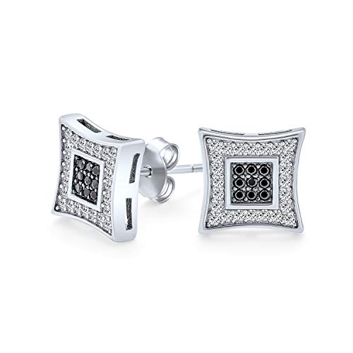 Contemporary Contrast  - Herren 10Mm Quadrat Schwarz & Weiß CZ Micro Pave Drachen Ohrstecker In .925 Sterlingsilber