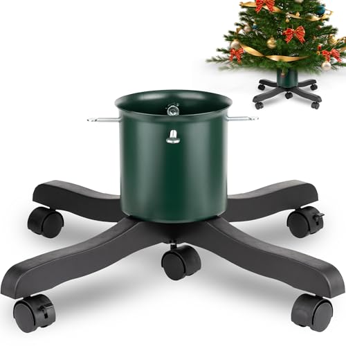 PUDO Christbaumständer Weihnachtsbaumständer Tannenbaumständer mit Wassertank: Baumständer Weihnachten mit Wasserbehälter Christmas Tree Stand mit Rollen für Bäume bis 2m Stamm 3-12cm Goodjob Grün