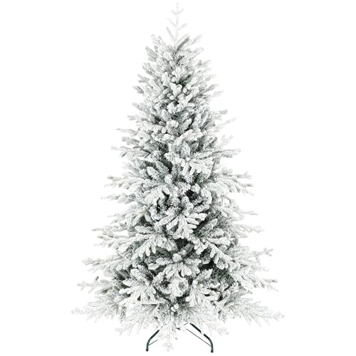 HOMCOM Künstlicher Weihnachtsbaum, 180cm Christbaum mit Schnee, 1815 Zweigen, Kiefernbaum mit klappbarem Metallständer, Grün