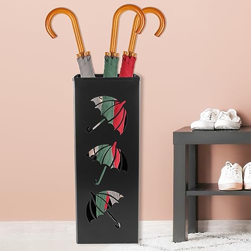 Jokapy Schirmständer, modernes Design, wasserdichter und rostfreier Schirmständer aus Metall, Outdoor/Indoor-Schirmhalt er-Design für Zuhause, Büro, Flur, Eingang, 42 x 16 x 16 cm (schwarz)
