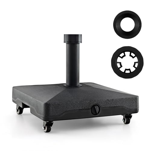 KOMFOTTEU Sonnenschirmständer mit Rollen, Sonnenschirmhalter für Schirmstange 40 mm/55 mm, Schirmständer befüllbar mit 16 l Wasser/25 kg Sand, Marktschirmständer rollbar für Garten, Terrasse