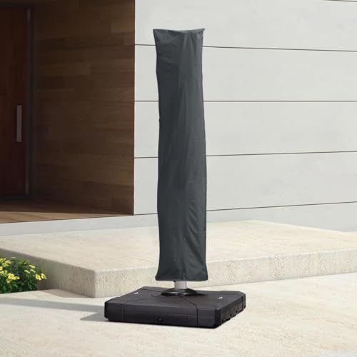 PURPLE LEAF Ampelschirm Schutzhülle 255 x 61 cm, Abdeckung für Sonnenschirm Wasserabweisend mit Reißverschluss und Stab, Grau