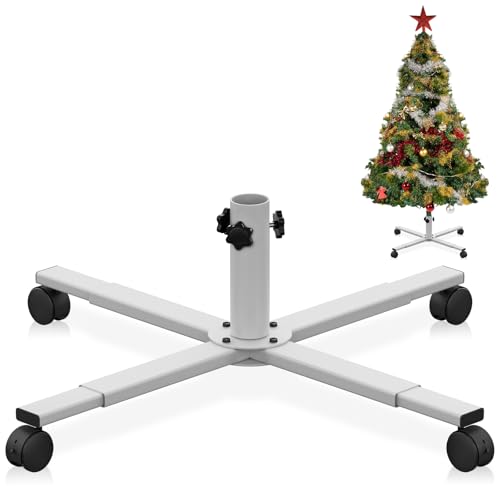 tonhui Christbaumständer für künstlichen Baum, Ersatz-Weihnachtsbaumstä nder mit Universalrad für 2,2 m bis 2,8 m künstliche Bäume, tannenbaumständer passend für Baum 2cm–3,5 cm Stange, Weiß
