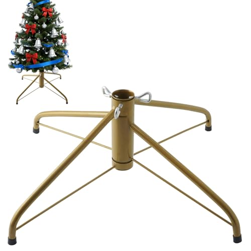 AddGrace Weihnachtsbaumständer Faltbarer Christbaumständer aus Metall, passend für 3,2 cm Stange für Heimdekoration (49,8 cm), Gold