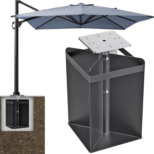 Dolibest Sonnenschirmhalter Bodenplatte, Terrassenschirm Bodenhülse Einbetonieren Wäschespinne Bodenhalterung Schirmständer Ampelschirm Bodenmontage Beton für Outdoor Garten Hof Balkon, Knock Down