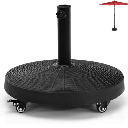 Robuster Schirmständer aus Kunstharz mit Rollen, rund, für Garten, Hof, Pool, passend für 38 mm und 48 mm Schirmstangen, stabile Unterstützung für Sonnenschutz, 24 kg