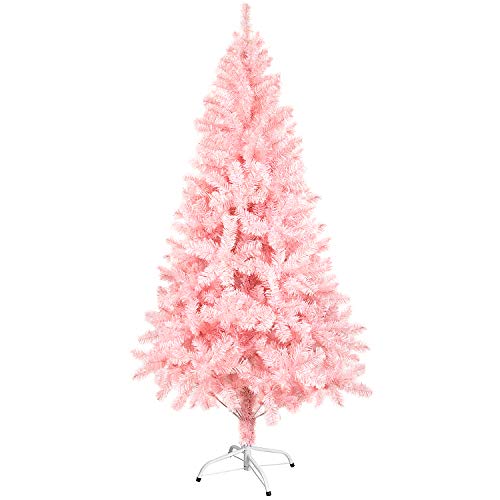 Sunjas Artificial Christmas Tree 120/150/180 cm in Pink, Fir Tree Christmas Tree Includes Metal Stand, Flame-Retardant