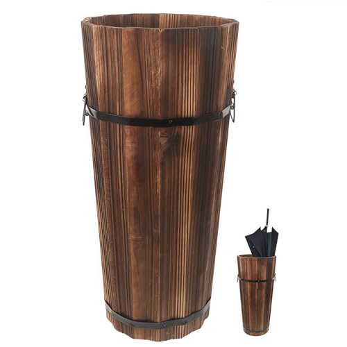 WENNEWU SchirmstäNder Aus Holz, SchirmstäNder Im Vintage-Stil, Kompaktes Aufbewahrungsregal FüR Zuhause, Robuste Konstruktion, FüR Einsatz Im Eingangsbereich Und Auf Der Terrasse,Wooden,Large