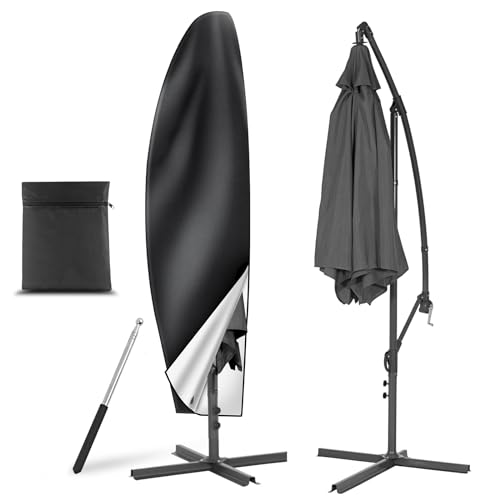 AiQInu Sonnenschirm Schutzhülle mit Stab, Große Ampelschirm Schutzhülle für 2 bis 4 M Rund und Eckig Sonnenschirm, 210D Oxford, Wetterfeste, UV-Anti,Winddicht und Schneesicher, 265x40/70/50 cm