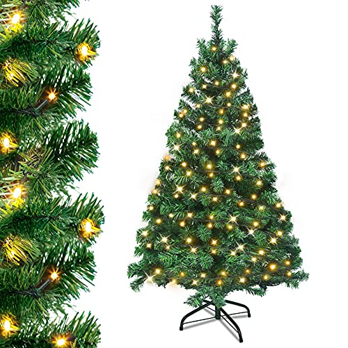Aufun 180cm Weihnachtsbaum künstlich mit Beleuchtung, Tannenbaum künstlich Grün PVC, Edeltanne Schnellaufbau chwer entflammbar, inkl. Christbaum Ständer (1,8m, Grün)