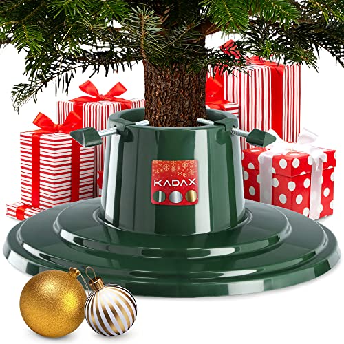 KADAX Weihnachtsbaumständer, Christbaumständer mit Wasserbehälter, Tannenbaumständer für einen echten Baum, Kunststoffständer für einen Weihnachtsbaum (Grün/Baumhöhe bis 2m)