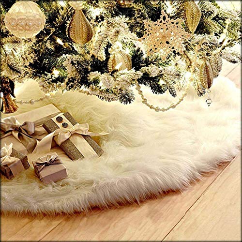 AOGU 121,9 cm Kunstpelz Weihnachtsbaum Rock Weiß Plüsch Rock für Frohe Weihnachten Party Weihnachtsbaum Dekoration
