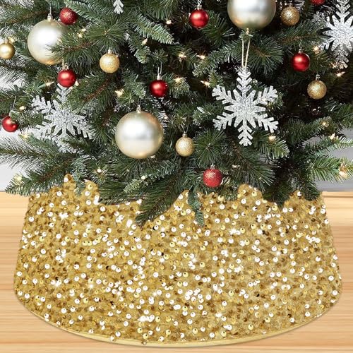 PATYDEST Goldener Weihnachtsbaumkragen, großer Baumrock, Weihnachtsbaumsockel, Abdeckring für künstliche Baumröcke, Korb, 72 cm, Weihnachtsbaumring, Glitzer für Herbst, Erntedankfest,