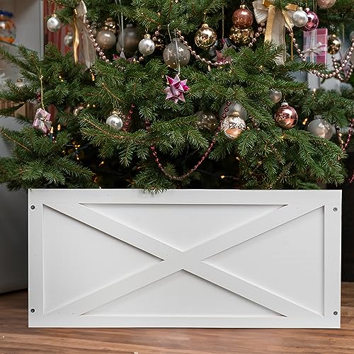 Weihnachtsbaum-Halsband-B ox, 55,9 cm L, weißer Holz-Baumkragen, Weihnachtsbaumständer-Ab deckung, Baumrock-Box für unter 2,4 m Weihnachtsbaumschmuck