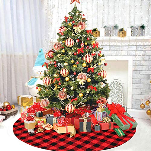 Amidaky Buffalo Plaid Weihnachtsbaum Rock 91,4 cm mit rot und schwarz karierten Baumrock für Urlaub Party Matte Xmas Ornamente