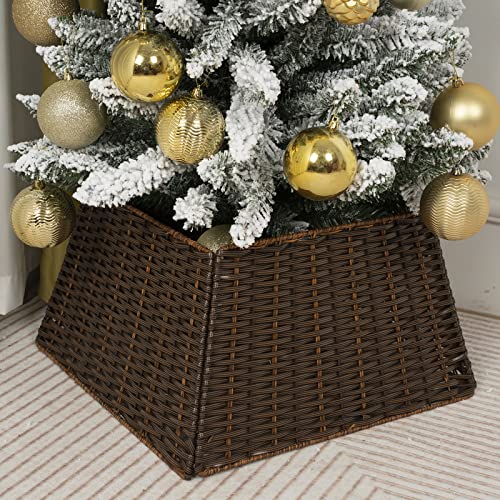 Weihnachtsbaumkragen Rock Rattan Weidenring Kragen Ständer Handgewebte Weihnachtsdekoration Bauernhaus für Urlaub Haus Dekoration