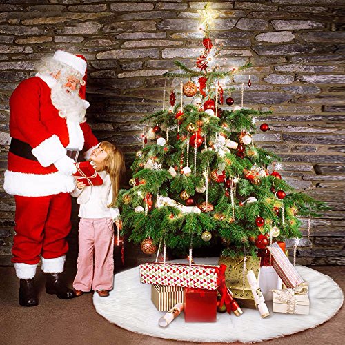 Royaliya Baumdecke Weihnachtsbaum Rock Christbaumdecke Rund Weiß Weihnachtsbaumdecke Christbaumständer Teppich Decke Weihnachtsbaum Deko (122CM)