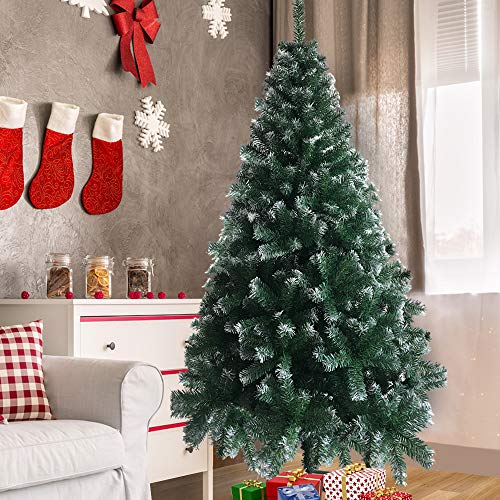 LEADZM Künstlicher Weihnachtsbaum 180 cm Grün & Weiß - Weihnachtsbaum mit Metallständer, Naturgetreu, dichte Zweige, flammhemmendes PVC, für Zuhause, Büro, Geschäfte und Hotels