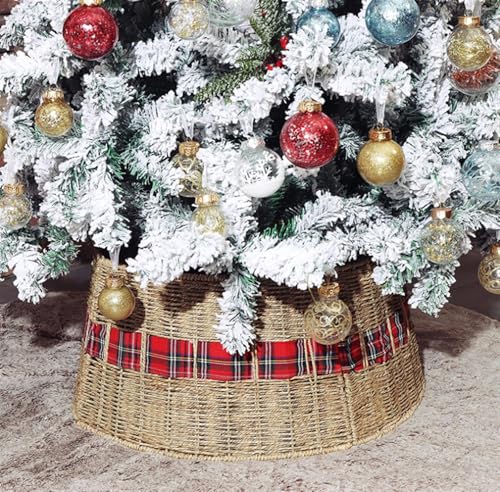IWENZHKPA Weihnachtsbaum Kragen Weihnachtsbaumkragen, Aus Seegras Gewebter Bauernhaus-Baumsockelbezu g Mit Kordelausschnitt Korb(50x70x28cm)