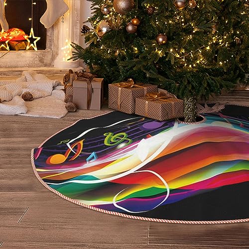 EVANEM Weihnachtsbaumdecke, 121,9 cm, bunte Musik, Weihnachtsbaumschmuck, Leinen, wasserdicht, mit Pompom-Besatz für Urlaub, Weihnachten, Party, rustikale Bauernhaus-Dekorationen