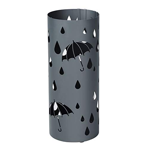SONGMICS Regenschirmständer aus Metall, runder Schirmständer, mit Wasserauffangschale und Haken, 49 x 19,5 cm (H x Ø), matt-anthrazit LUC23AG