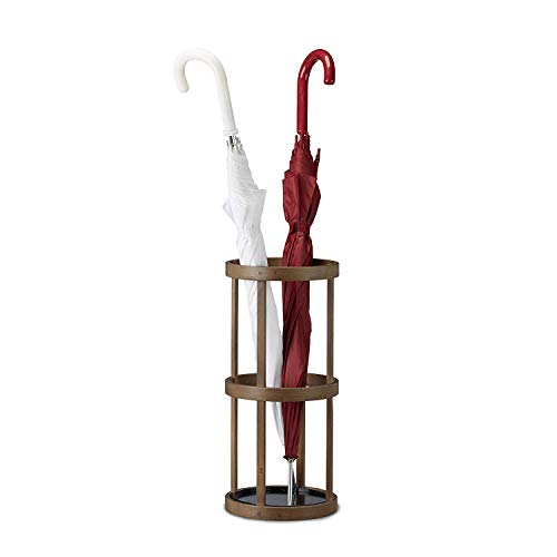 Umbrella stand Runder Schirmständer aus Bambus, Home Fashion Holzgriffrahmen mit Auffangschale, 45 x 20,5 x 20,5 cm, braun