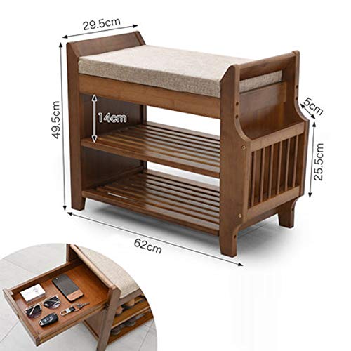 WJQSD Fußhocker Schuhregalbank, Herausnehmbares Bambus-Kissenregal, 2-stufiger Schuhablageorganisator Mit Schublade Und Schirmständer, Schublade Oben, Schuhablageorganisator, Eingangsbereich, Sitzrega
